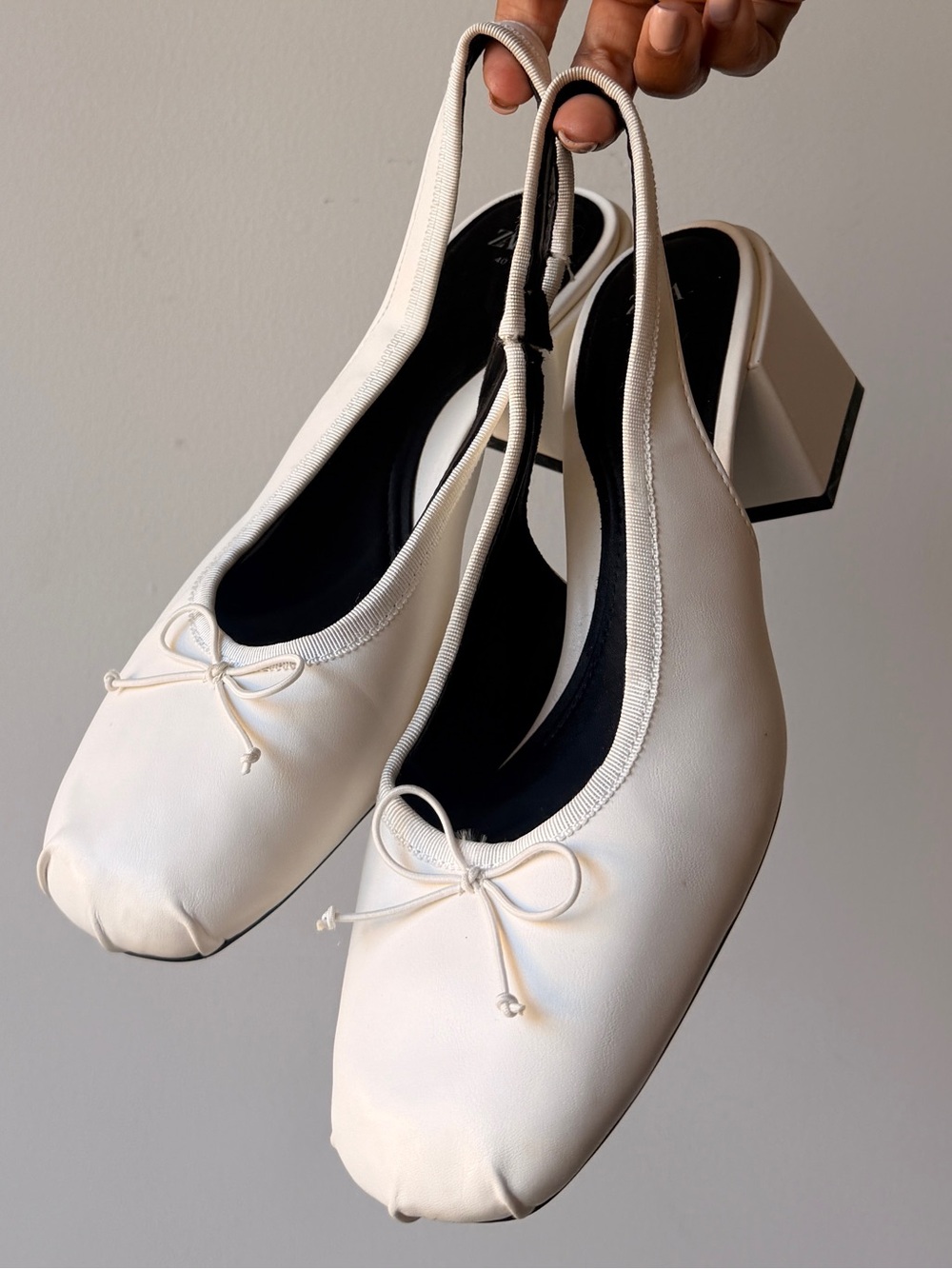 Zara Cream Slingback Block Heel Ballet Pumps